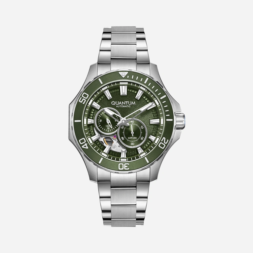Quantum Automatic herr grön/stål, metallband - QMG1188.370
