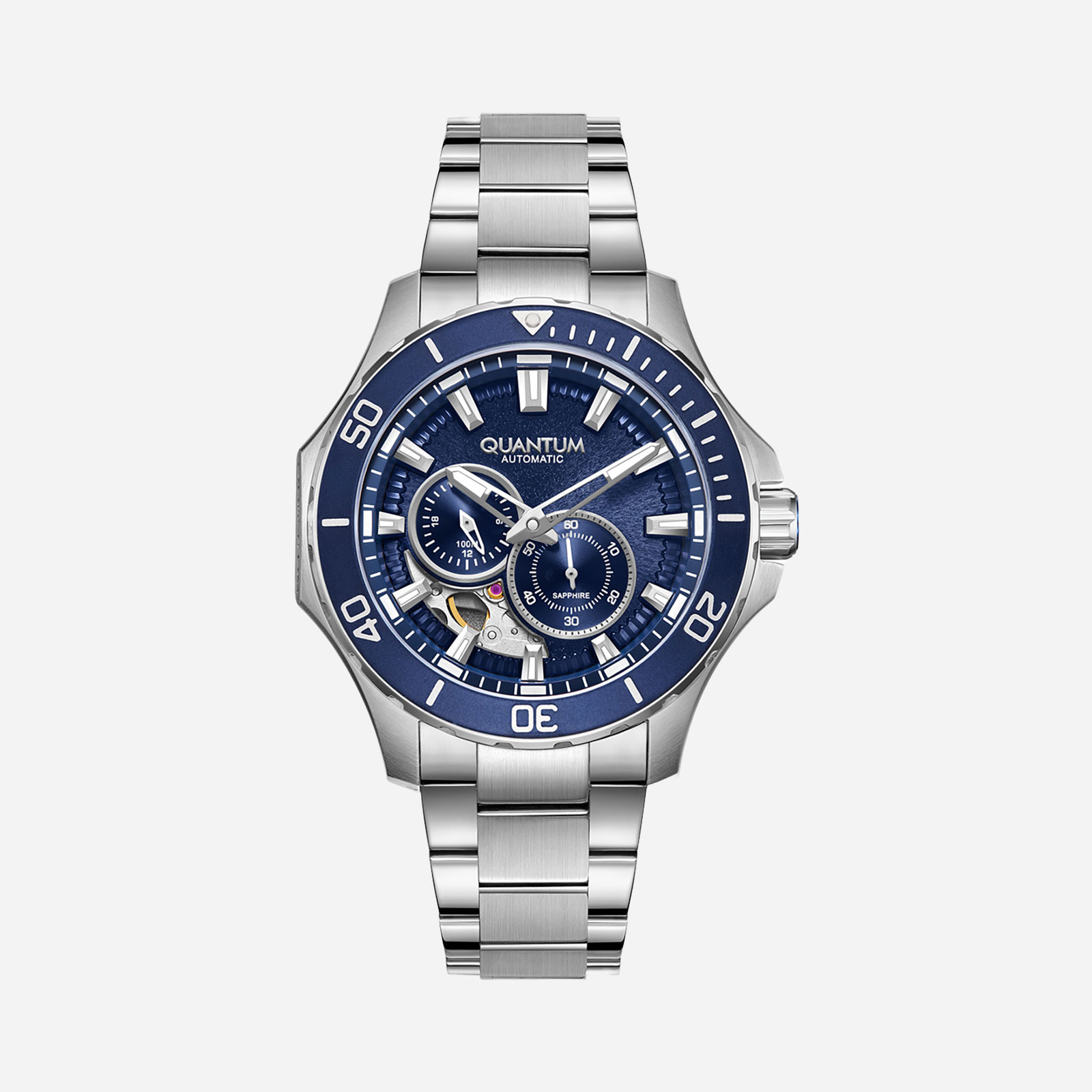 Quantum Automatic herr blå/stål, metallband - QMG1188.390