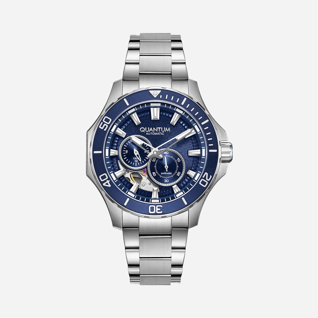 Quantum Automatic herr blå/stål, metallband - QMG1188.390