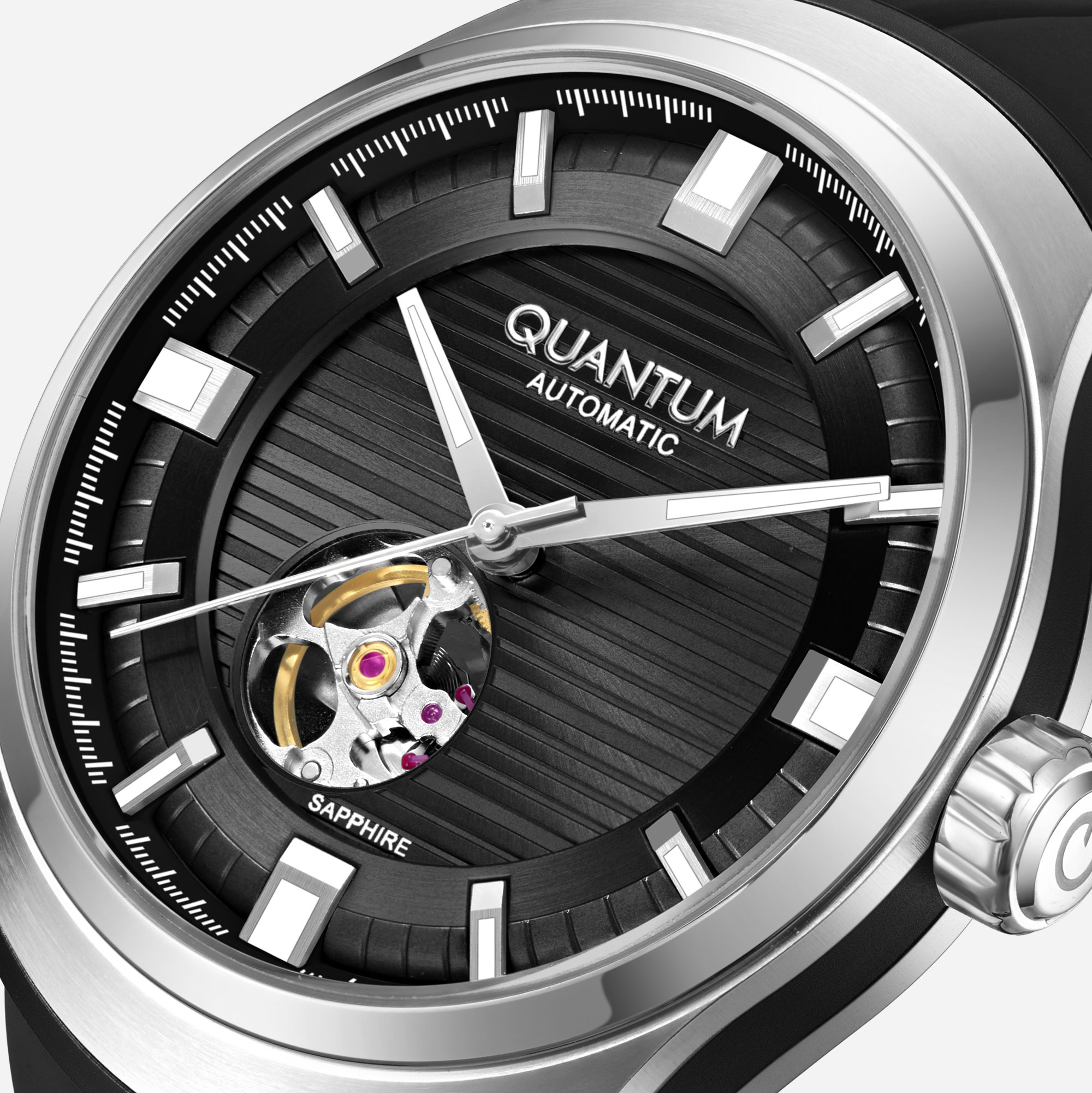 Quantum Automatic herr svart/stål, silikonband - QMG1203.351