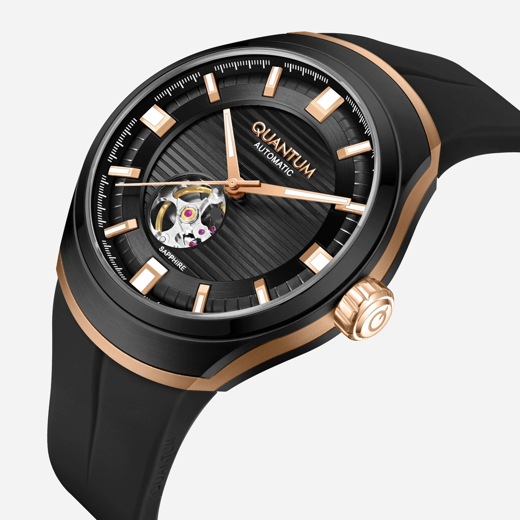 Quantum Automatic herr svart/stål, silikonband - QMG1203.851