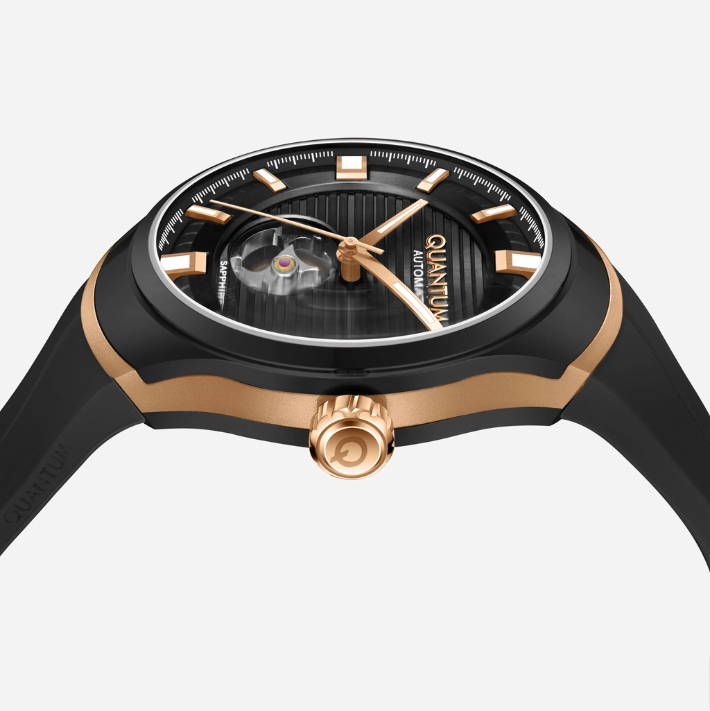 Quantum Automatic herr svart/stål, silikonband - QMG1203.851