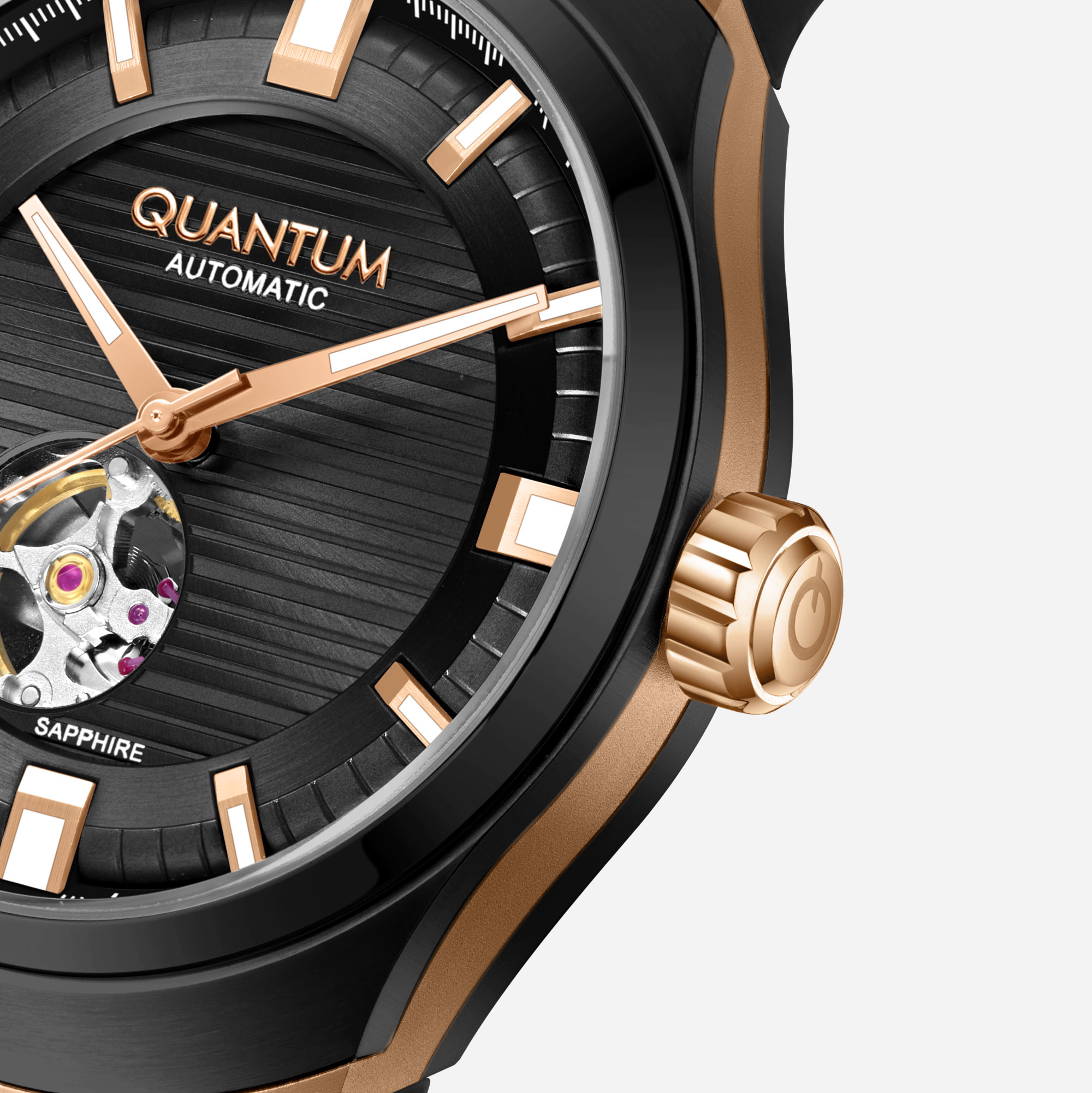 Quantum Automatic herr svart/stål, silikonband - QMG1203.851