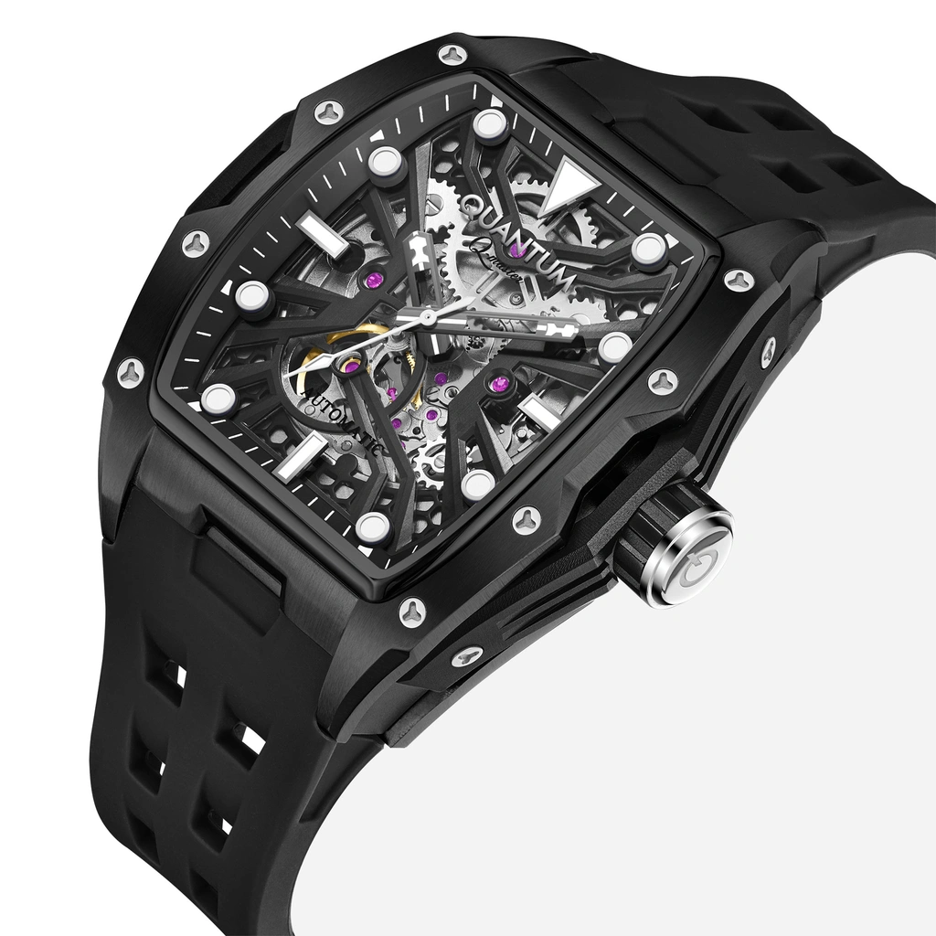 Quantum Automatic herr svart/stål, silikonband - QMG1103.651