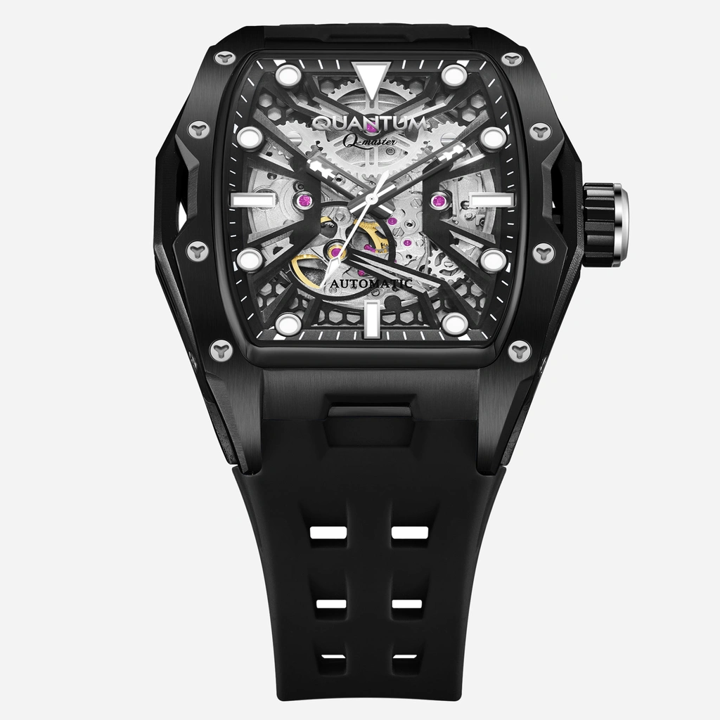 Quantum Automatic herr svart/stål, silikonband - QMG1103.651
