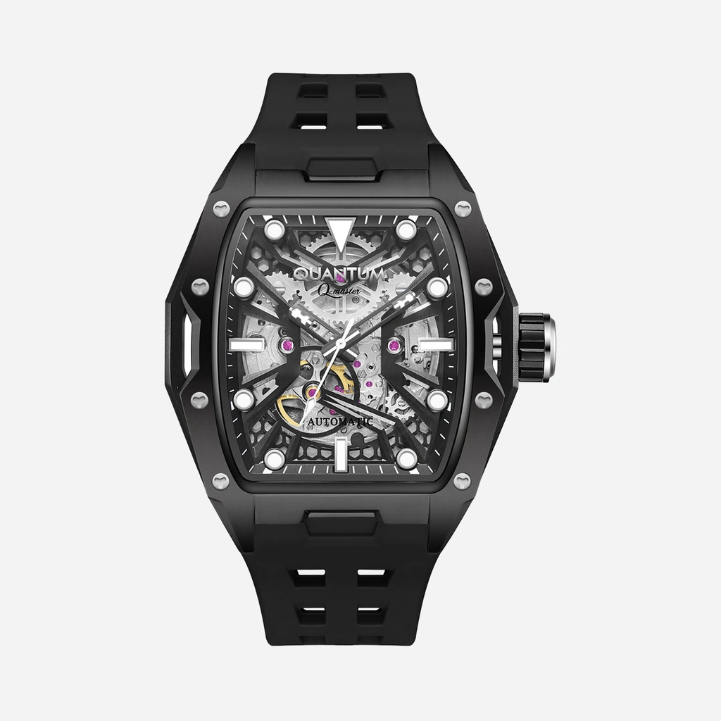 Quantum Automatic herr svart/stål, silikonband - QMG1103.651