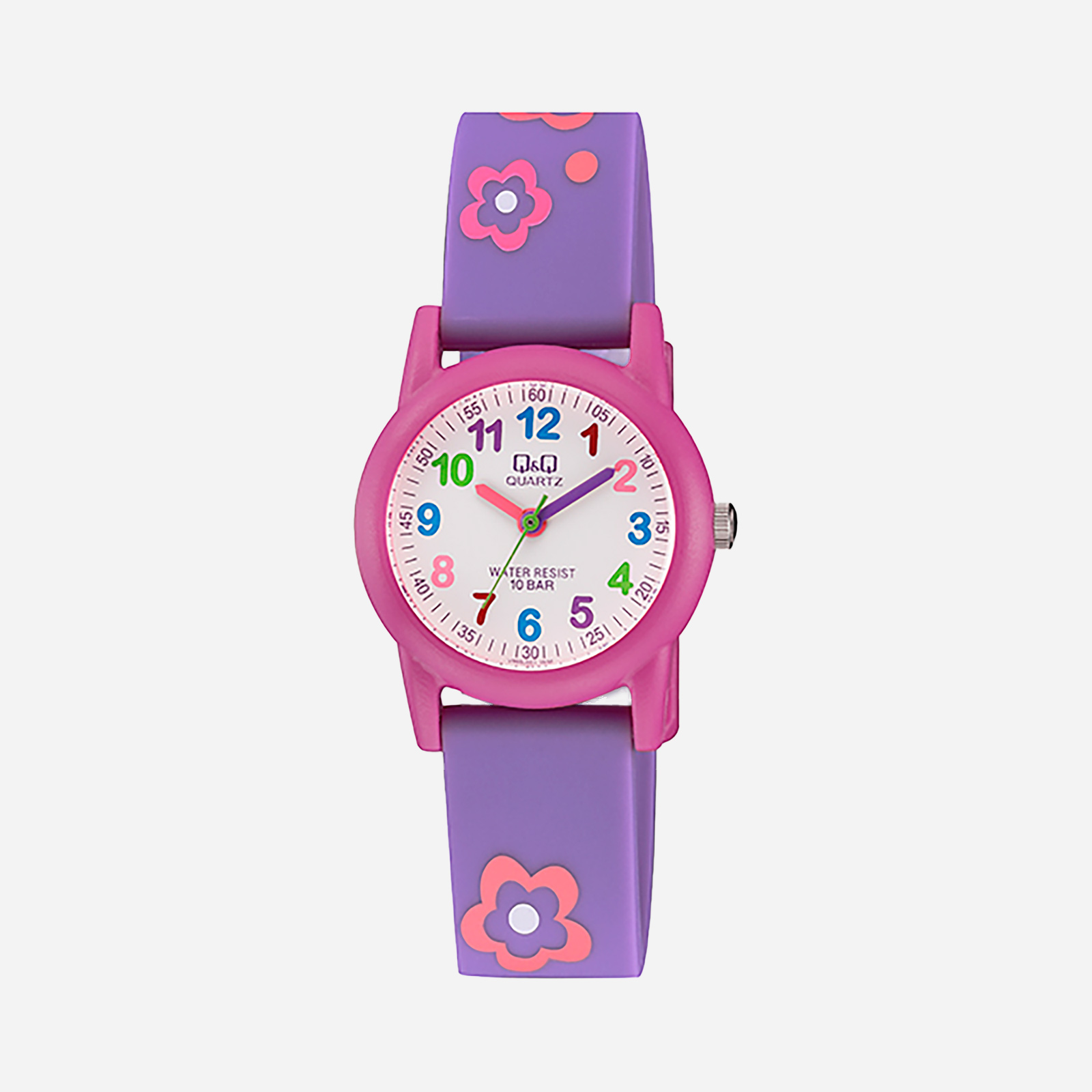 Q&Q Kids barnklocka vit/rosa, lila gummiband