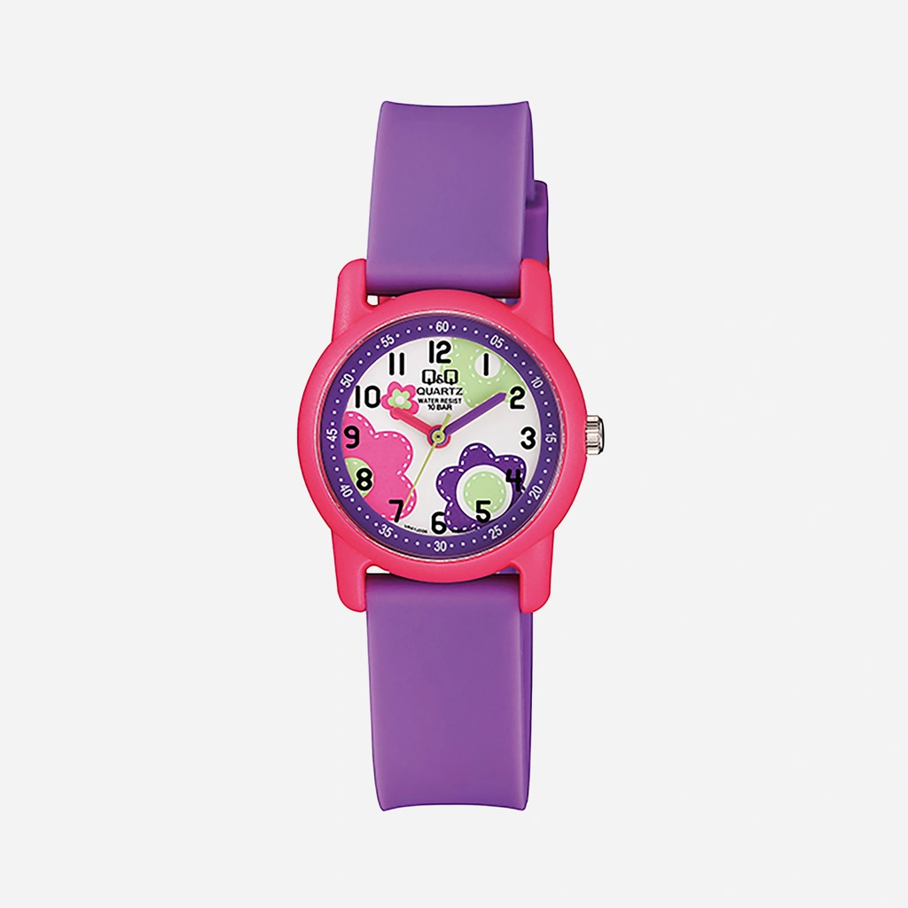 Q&Q Kids barnklocka vit/rosa, lila gummiband