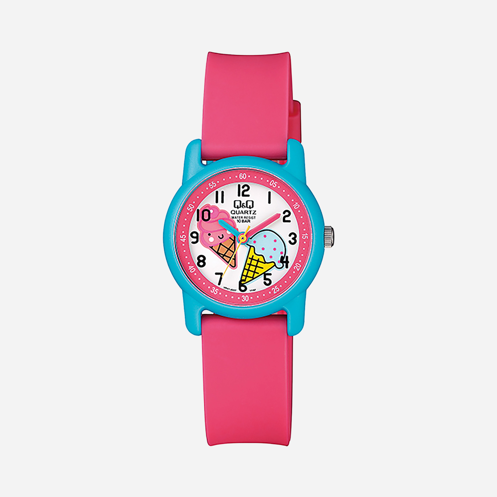 Q&Q Kids barnklocka vit/turkos, rosa gummiband