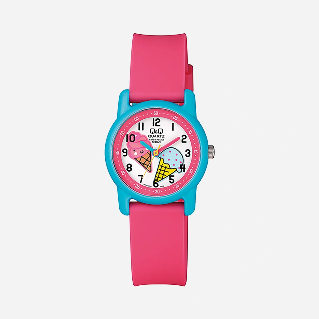 Q&Q Kids barnklocka vit/turkos, rosa gummiband