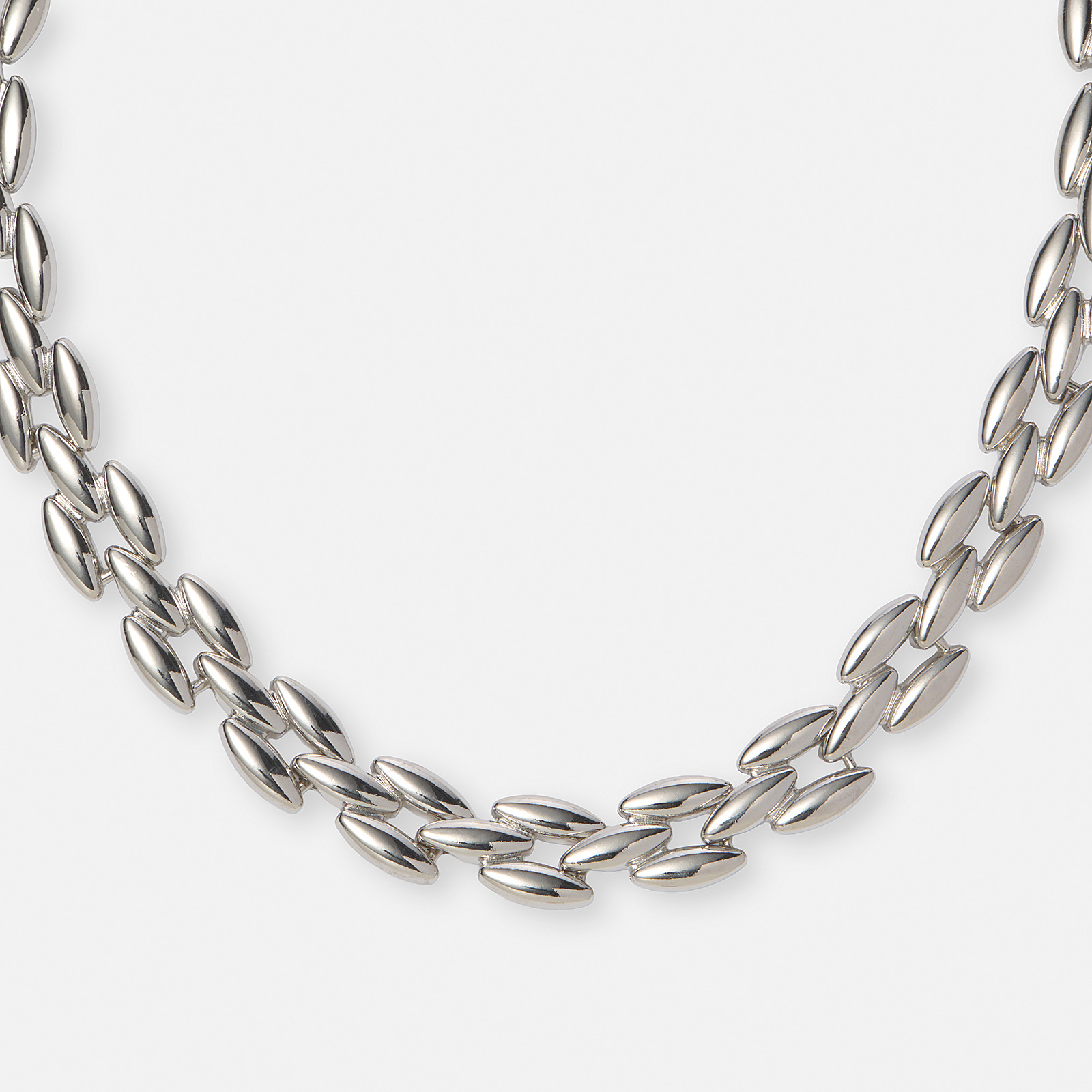 Silverfärgat halsband, ovala länkar - 42 cm