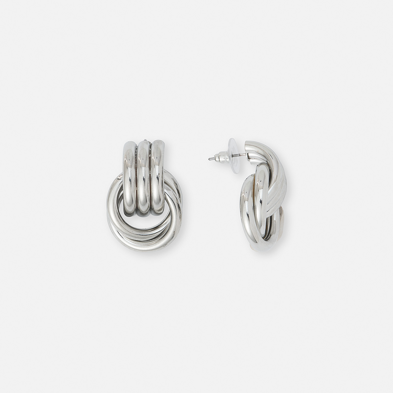 Silverfärgade örhängen, doorknocker med tre rader - 3 cm