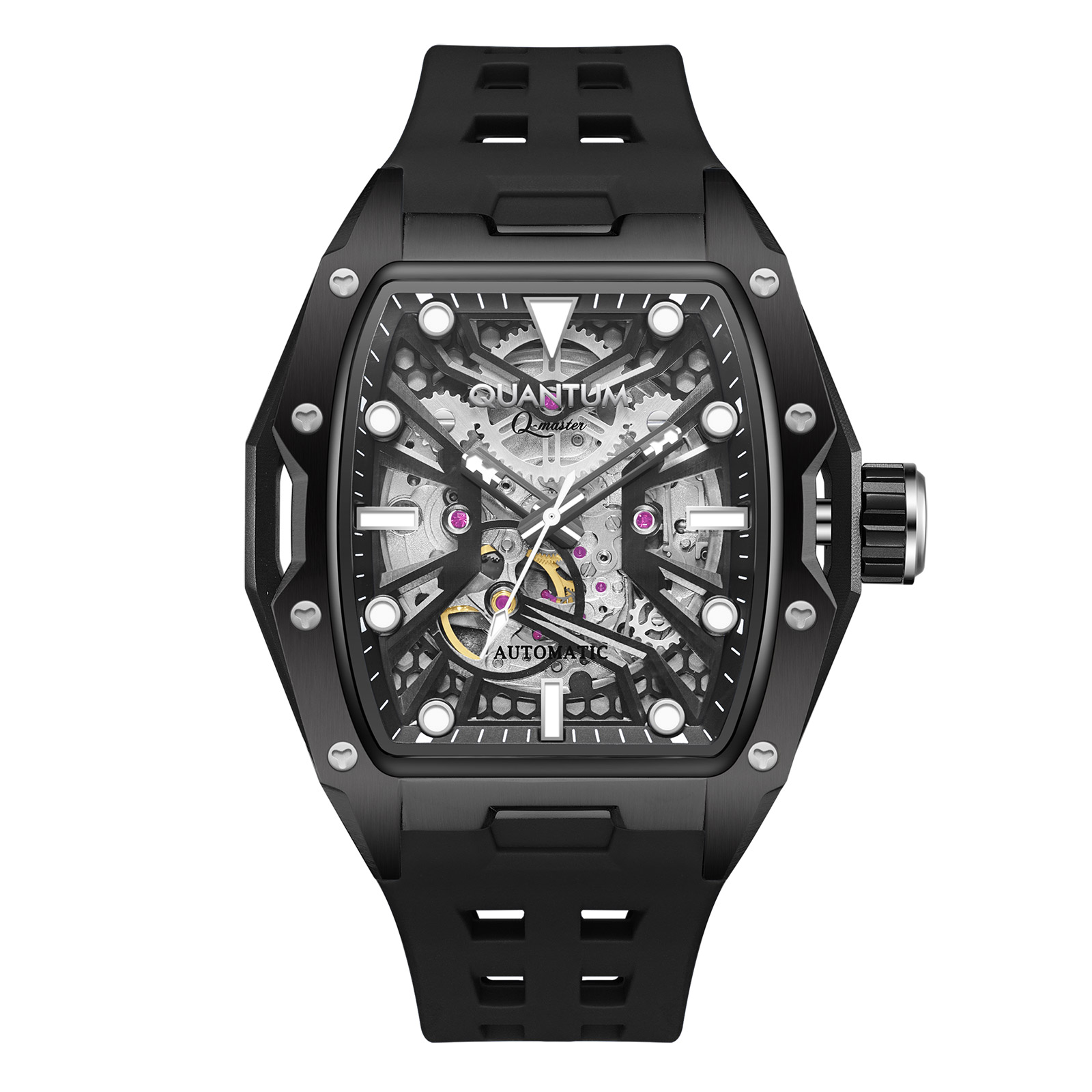 Quantum Automatic herr svart/stål, silikonband - QMG1103.651