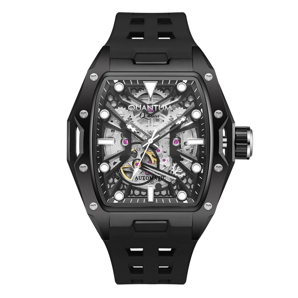 Quantum Automatic herr svart/stål, silikonband - QMG1103.651
