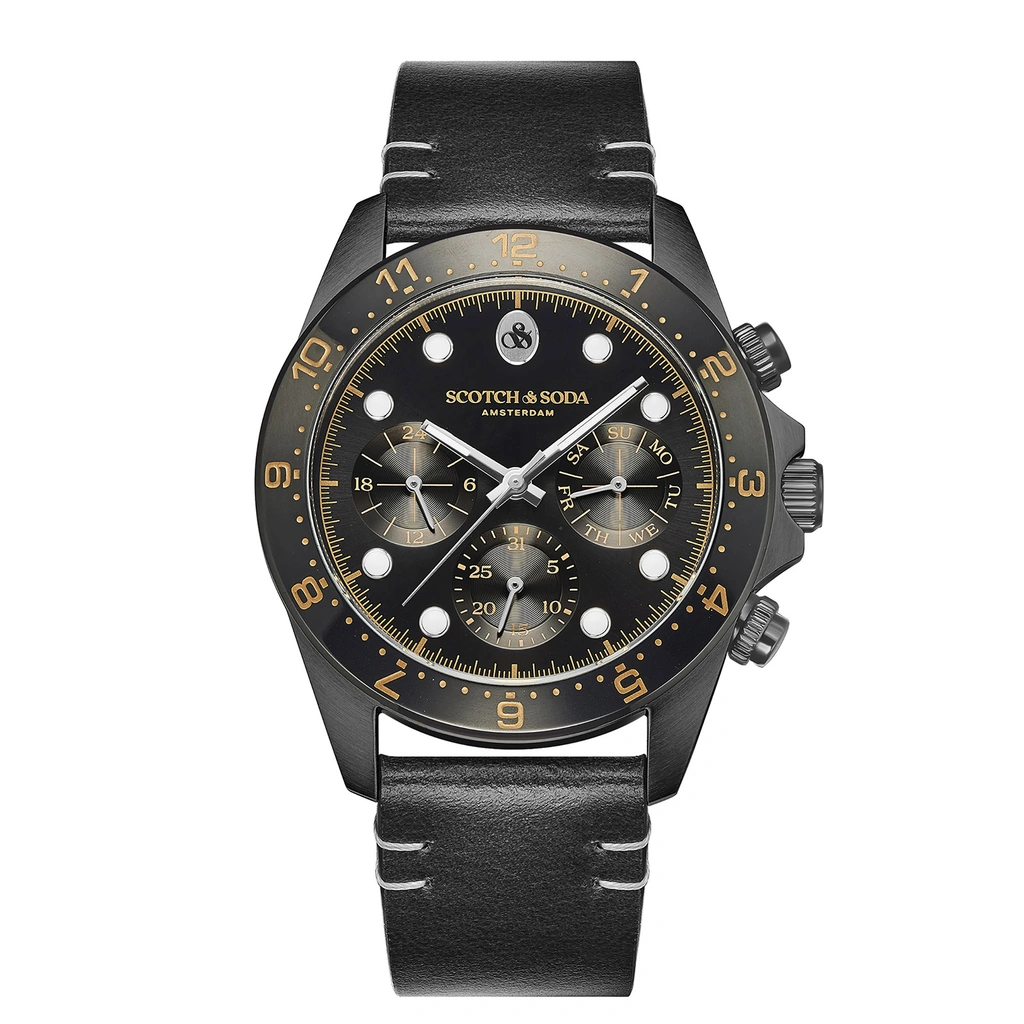 Scotch & Soda herr svart-guld/svart, läderband - SSM.141B
