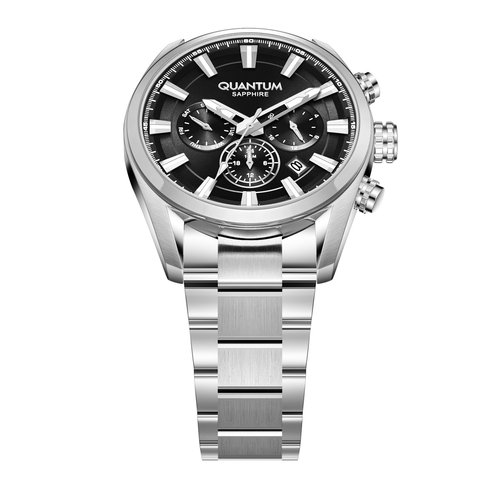 Quantum kronograf herr svart/silver, metallband - ADG1219.350