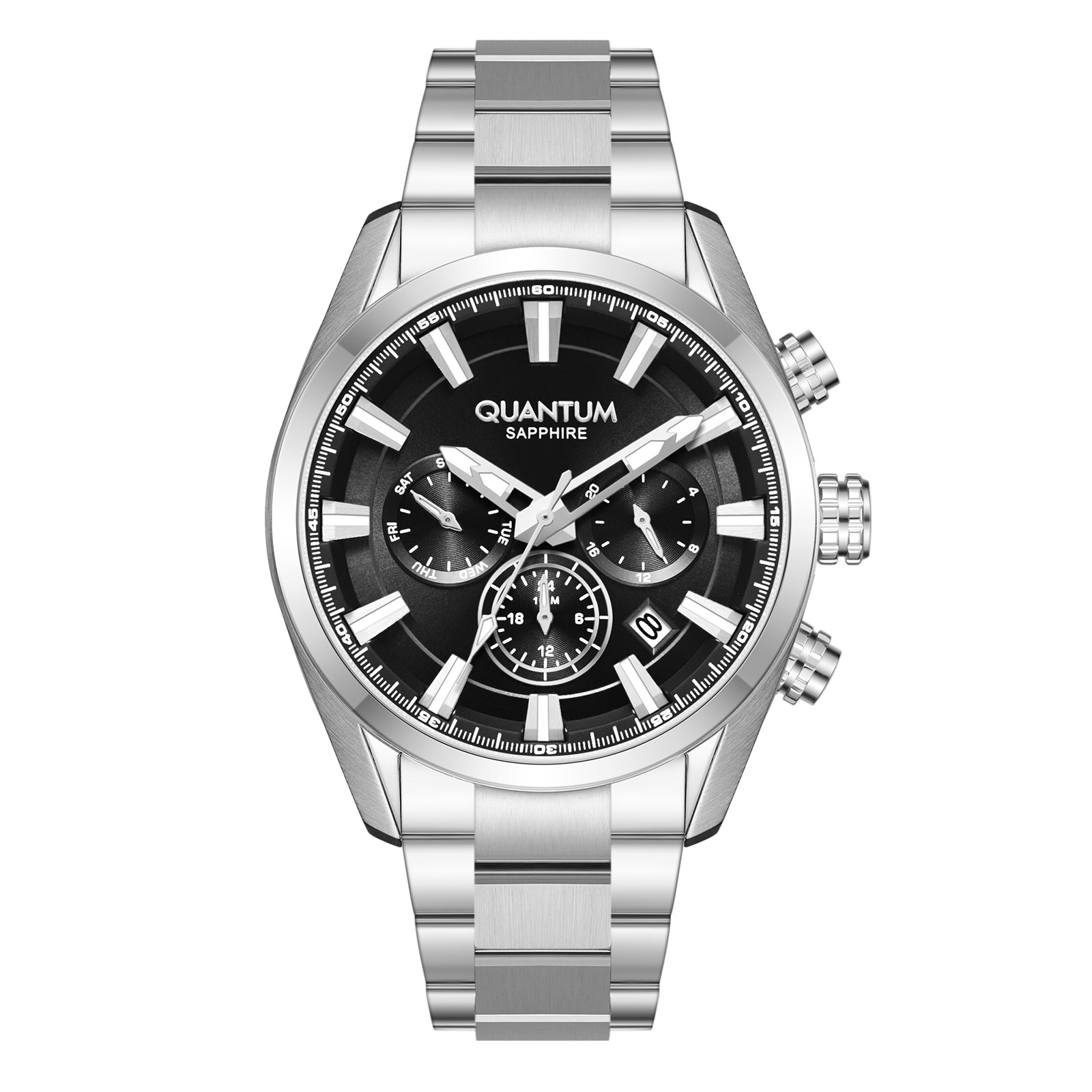 Quantum kronograf herr svart/silver, metallband - ADG1219.350