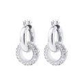 Silverfärgade örhängen, hängande cirklar med glasstenar - 3 cm