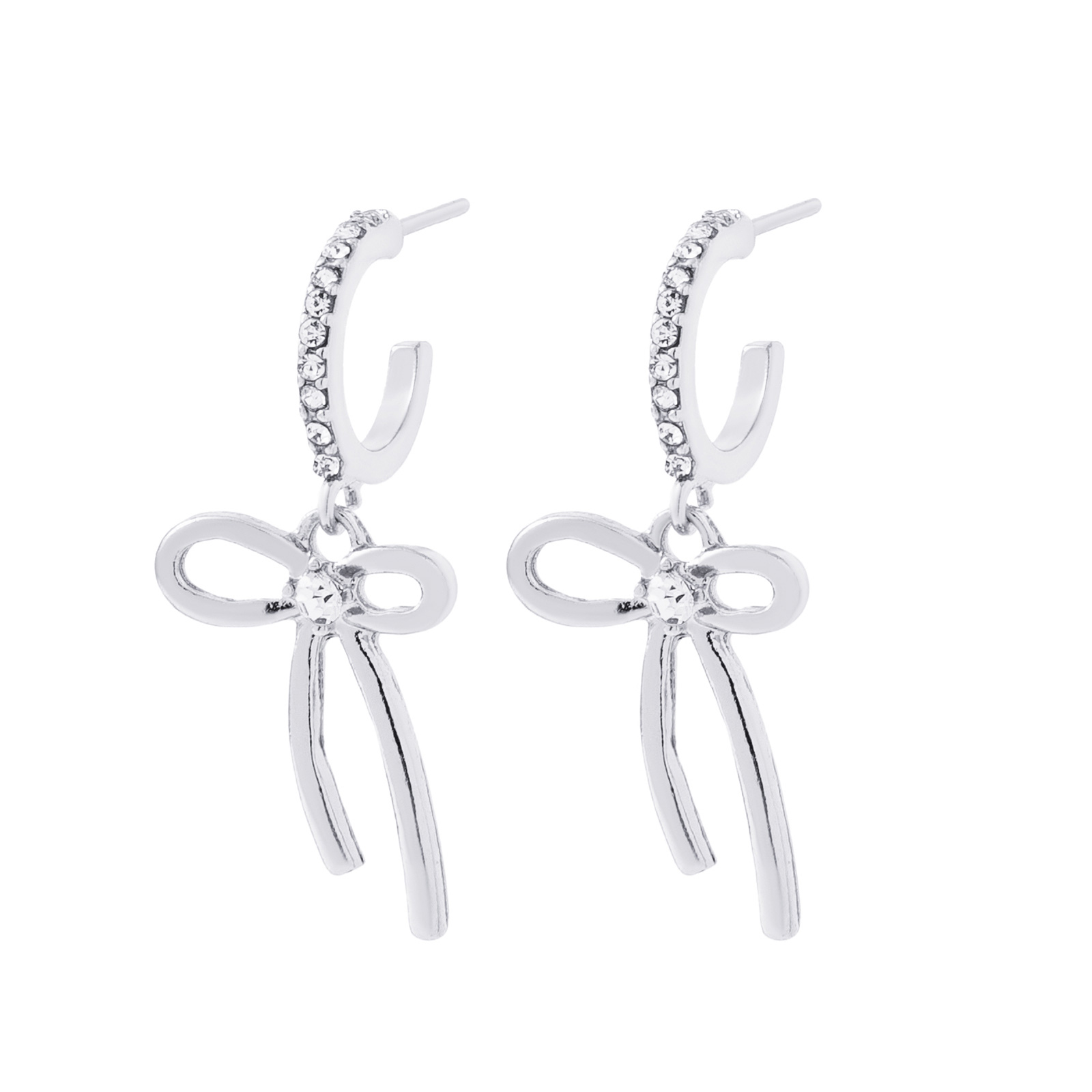 Silverfärgade örhängen, hängande rosett med glasstenar - 3,5 cm
