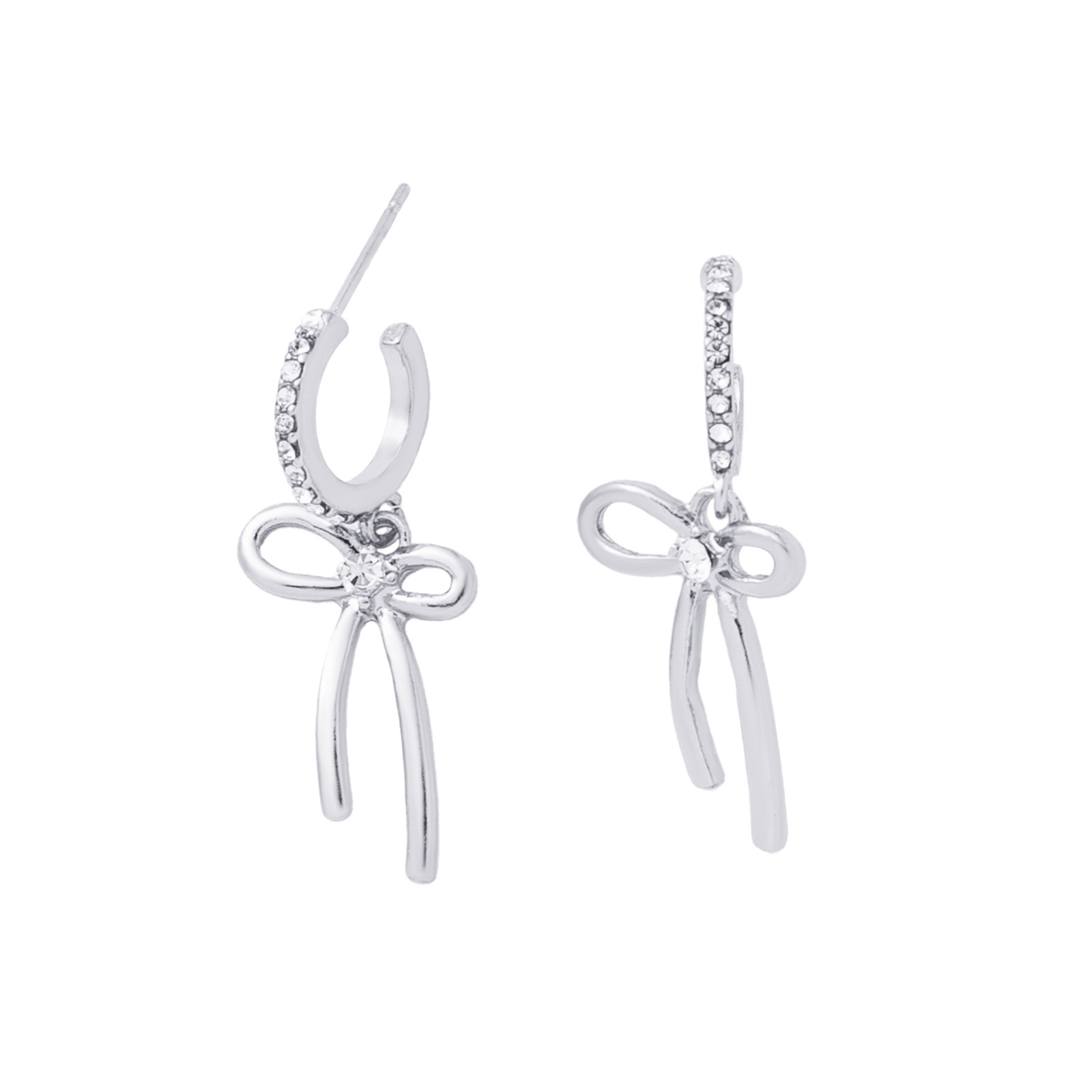 Silverfärgade örhängen, hängande rosett med glasstenar - 3,5 cm