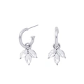 Silverfärgade örhängen, hängande blad med glasstenar - 2,5 cm