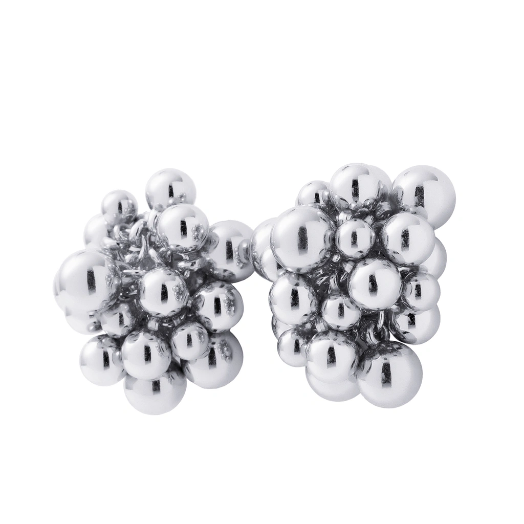 Silverfärgade örhängen, runda med sammansatta kulor - 4 cm