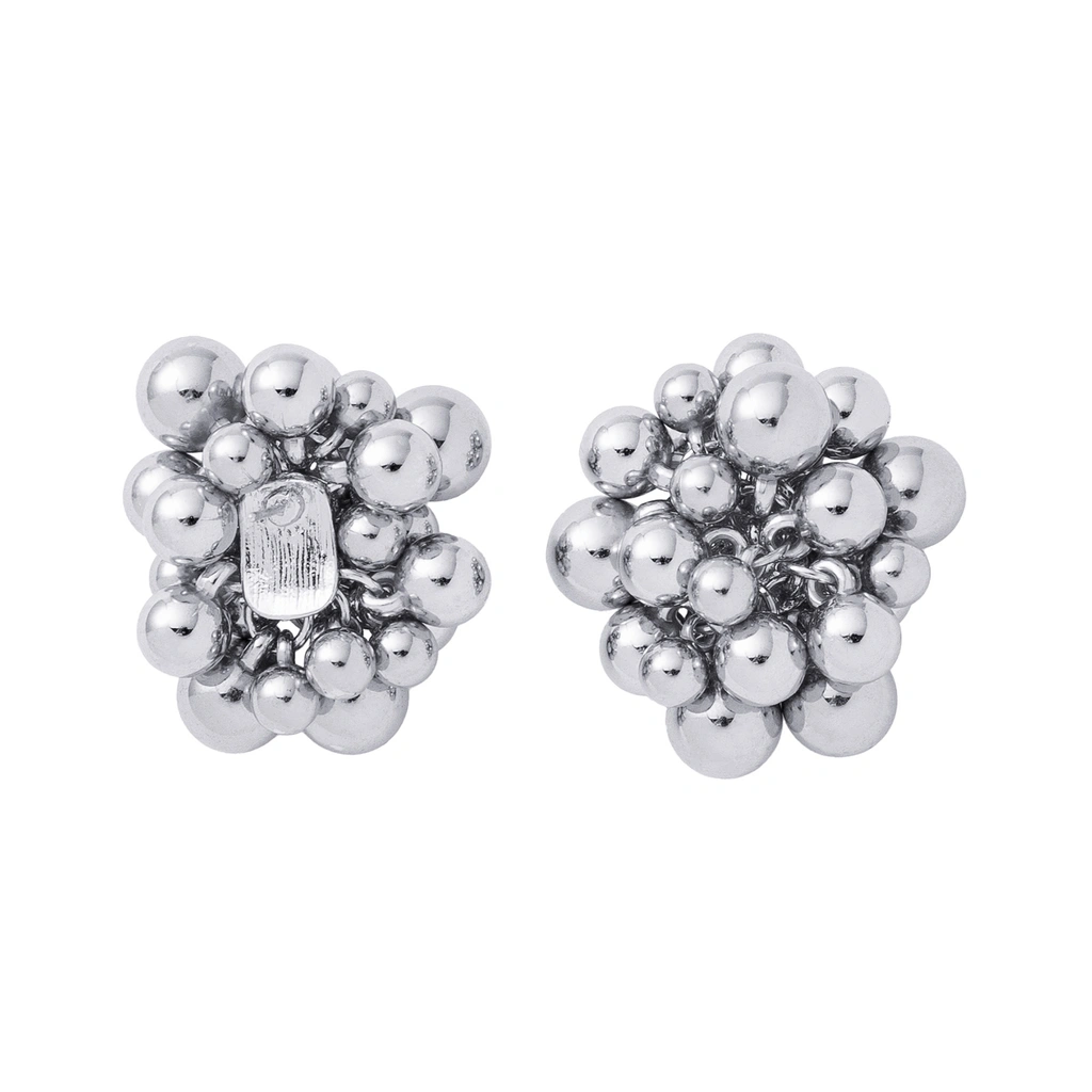 Silverfärgade örhängen, runda med sammansatta kulor - 4 cm