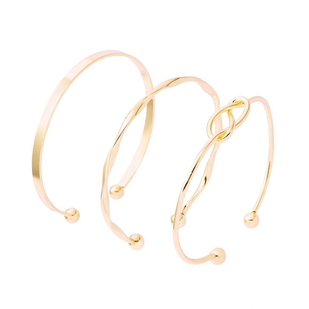 Guldfärgat armband, stela armringar i 3-pack - One size