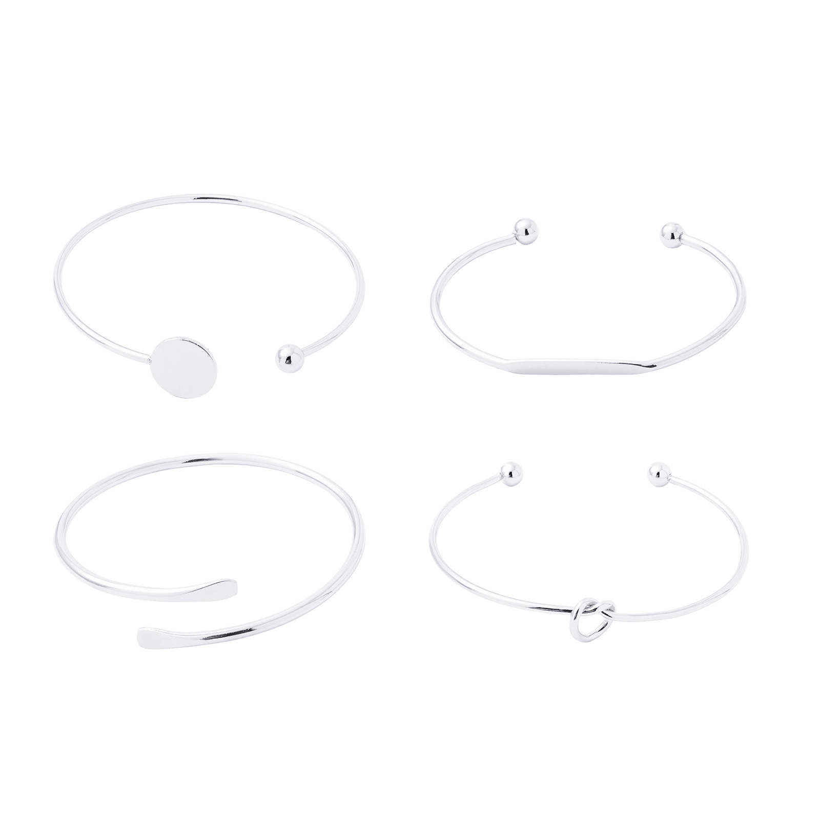 Silverfärgade armband, stela armringar i 4-pack - One size