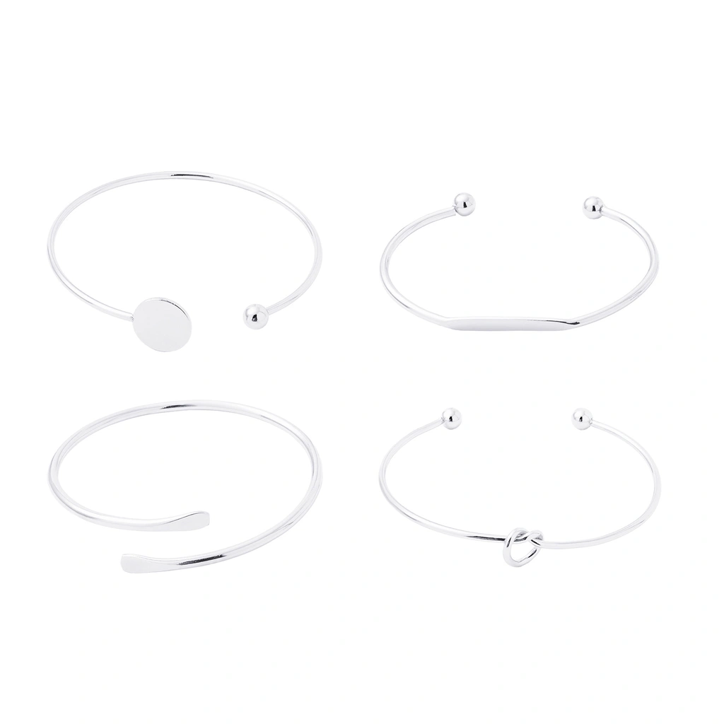 Silverfärgade armband, stela armringar i 4-pack - One size