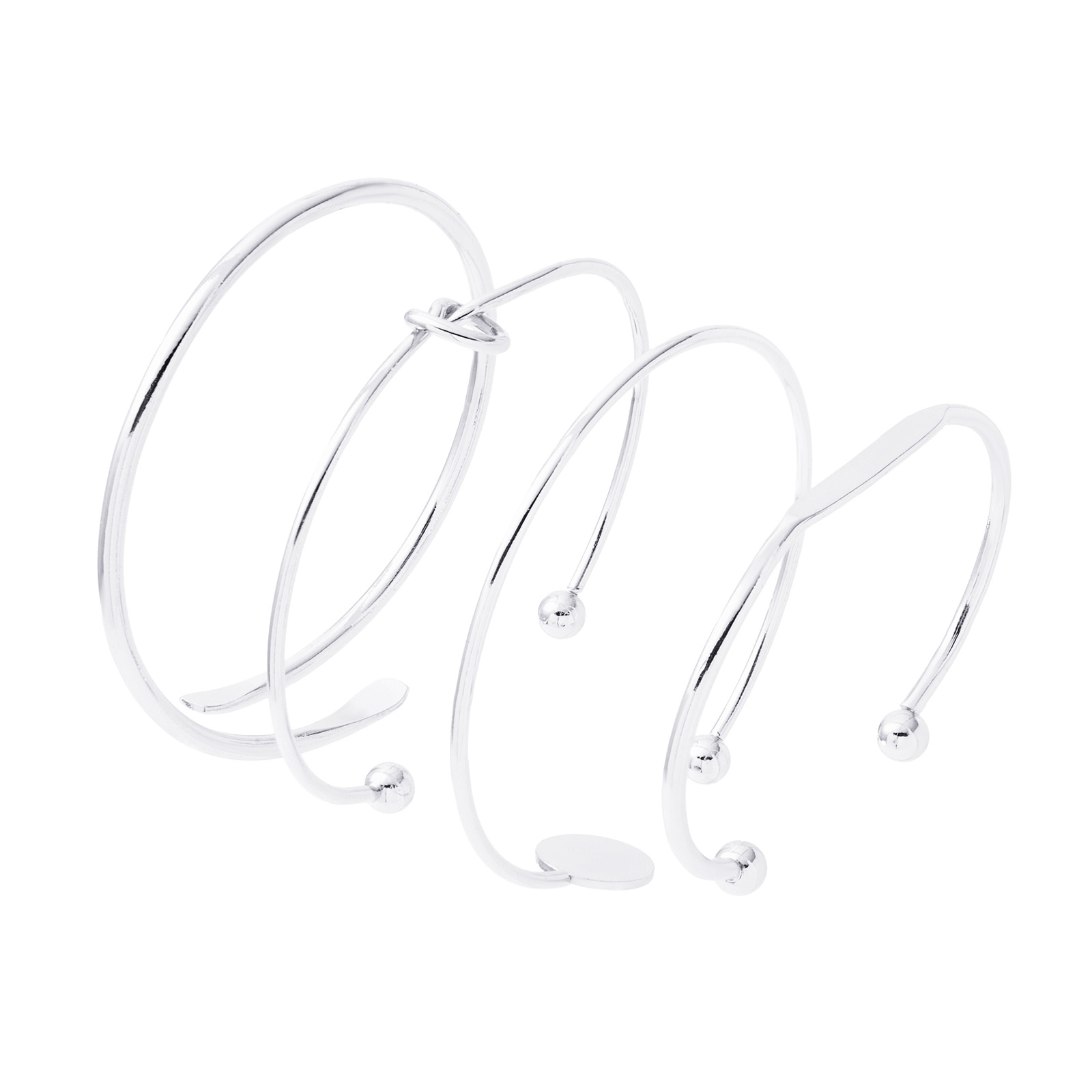 Silverfärgade armband, stela armringar i 4-pack - One size