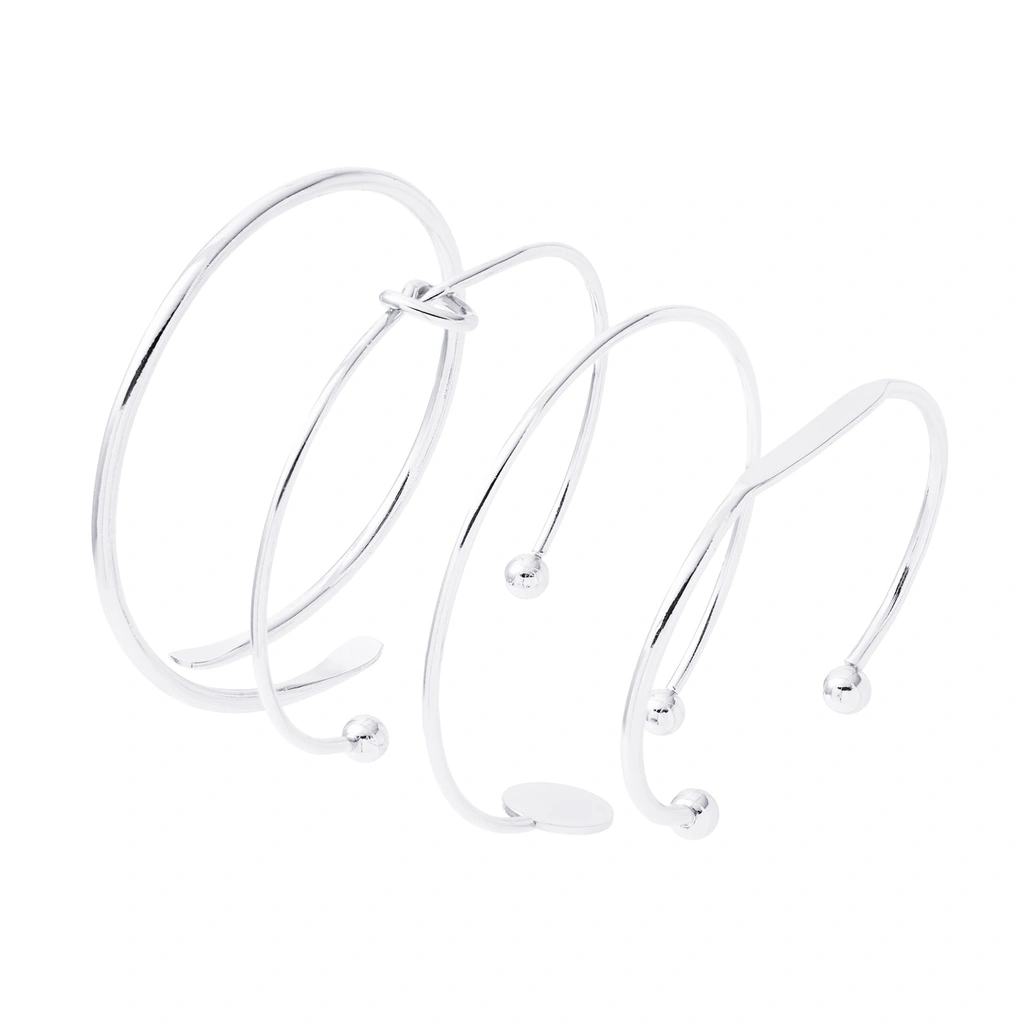 Silverfärgade armband, stela armringar i 4-pack - One size