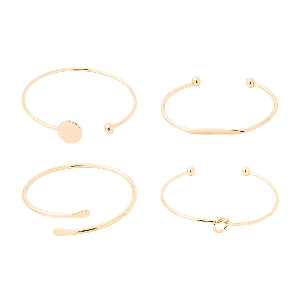 Guldfärgade armband, stela armringar i 4-pack - One size