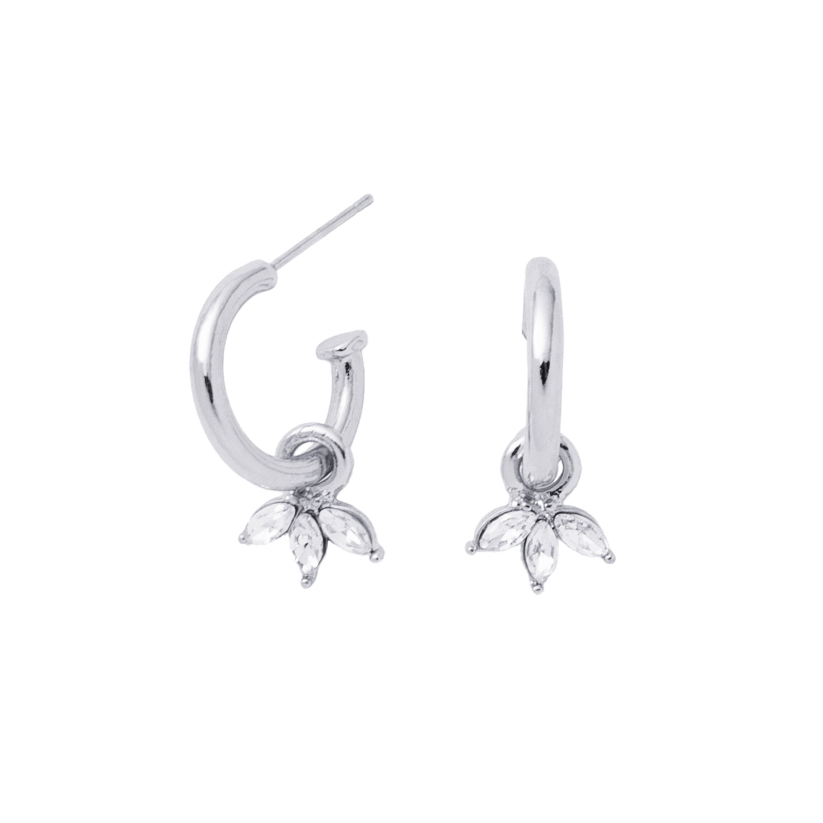Silverfärgade örhängen, hängande blad av glasstenar - 2 cm