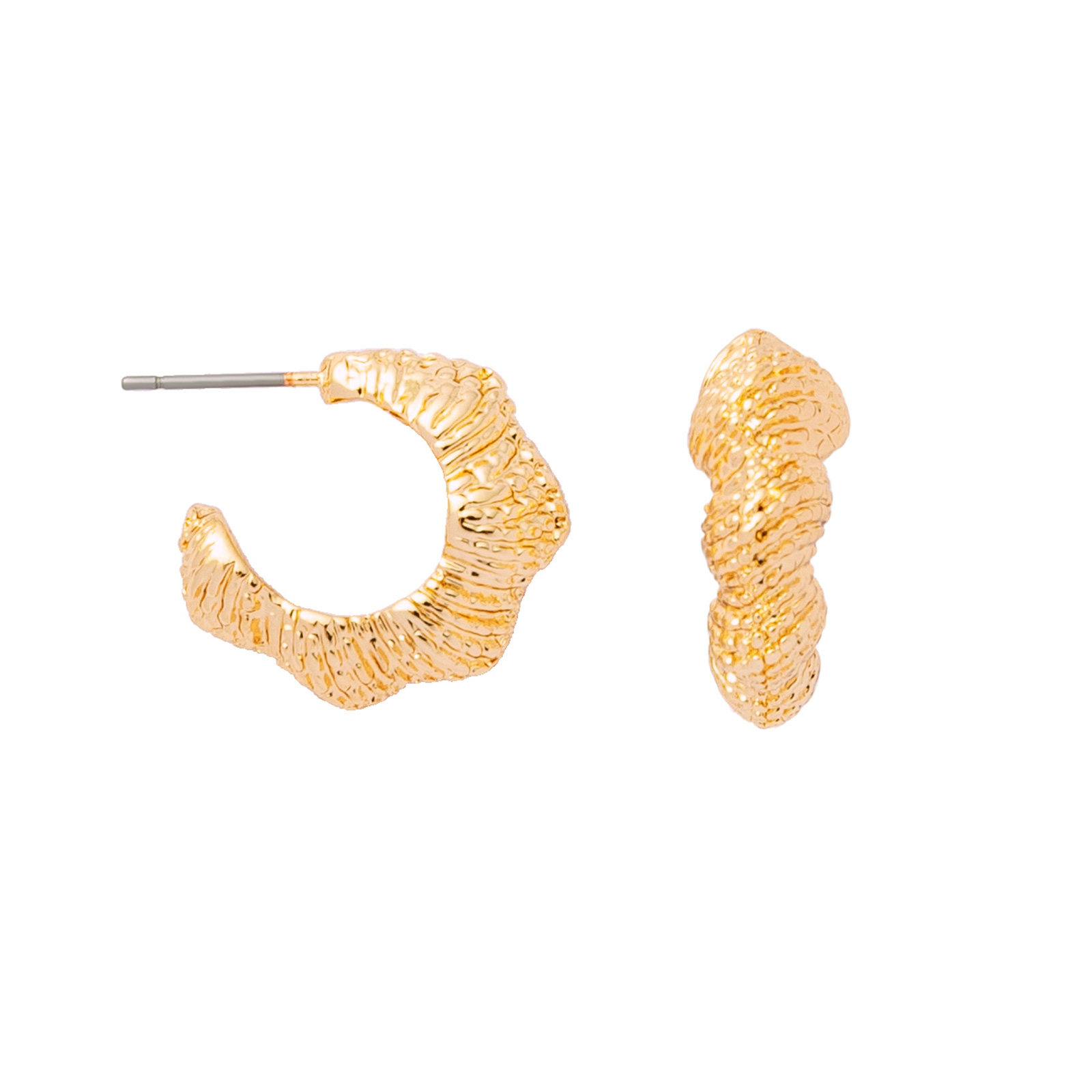 Guldfärgade örhängen, hoops med strukturerad yta - 1,5 cm