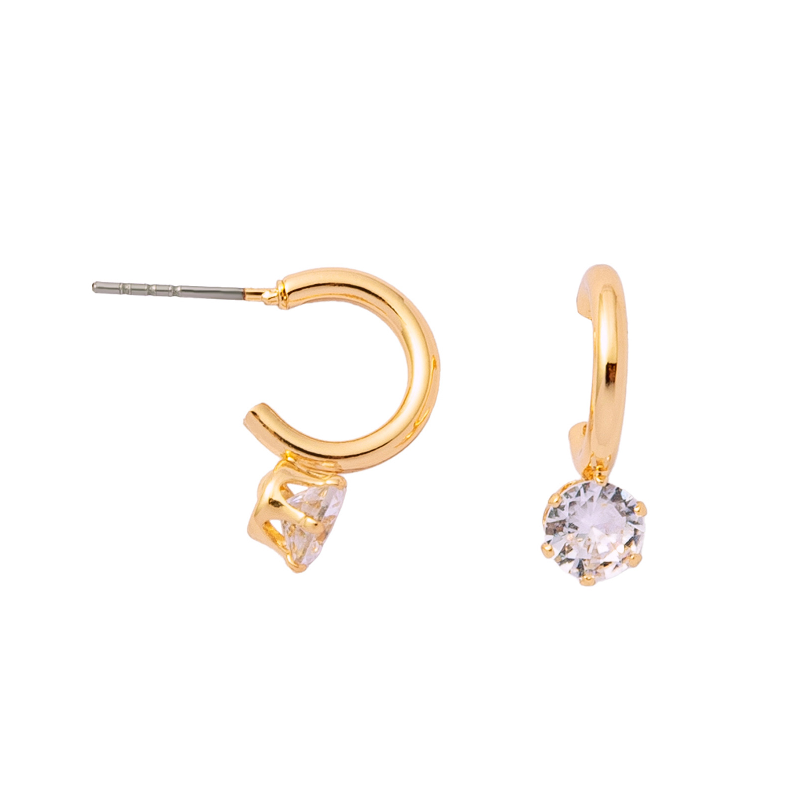 Guldfärgade örhängen, hoops med rund sten - 1 cm