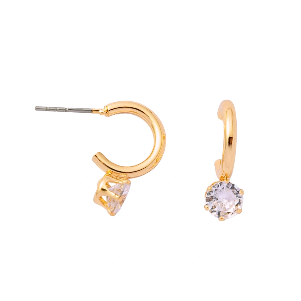 Guldfärgade örhängen, hoops med rund sten - 1 cm