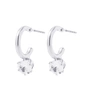 Silverfärgade örhängen, hoops med rund sten - 1 cm