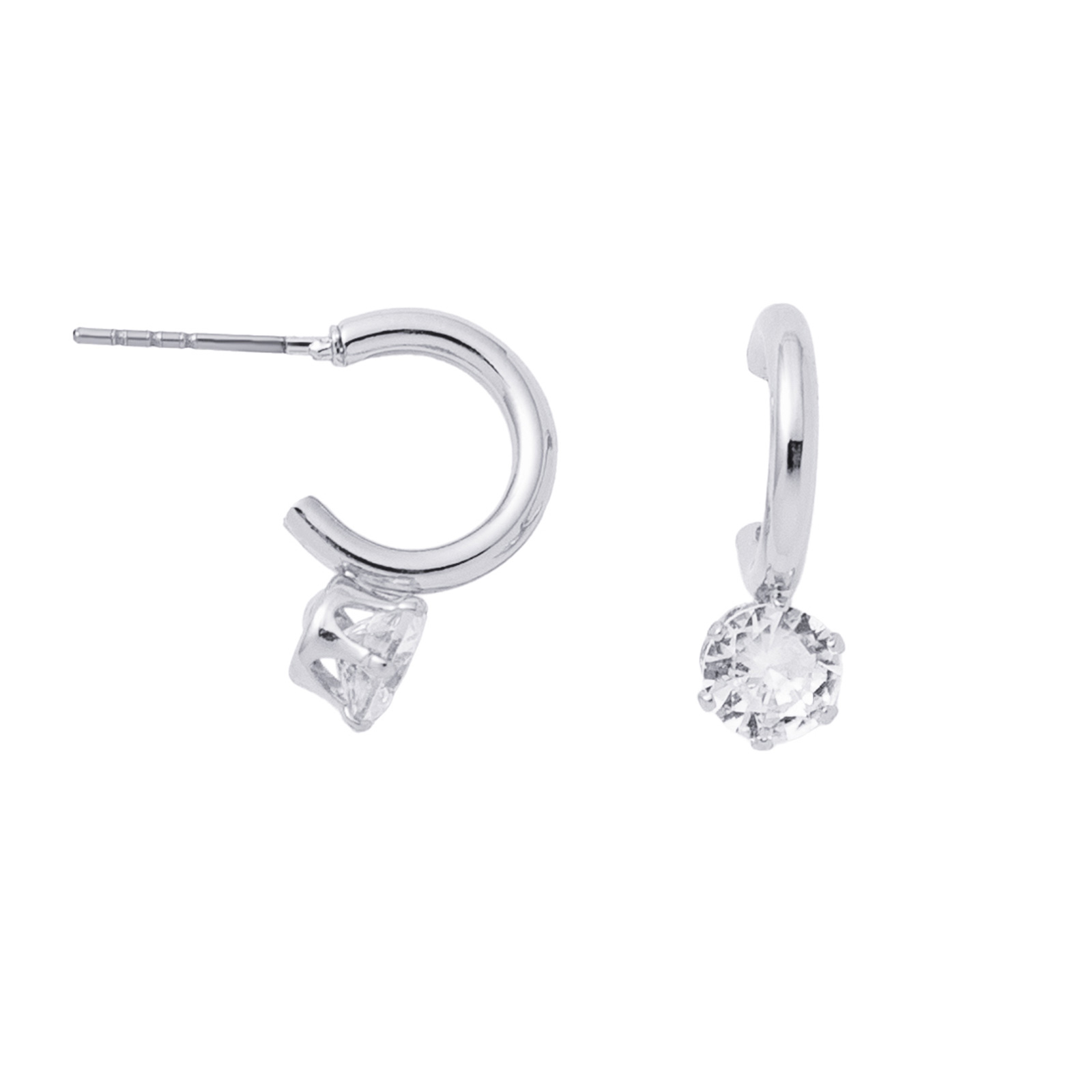 Silverfärgade örhängen, hoops med rund sten - 1 cm