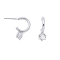 Silverfärgade örhängen, hoops med rund sten - 1 cm