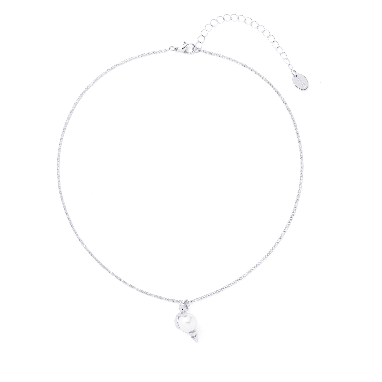 Silverfärgat halsband med hängande pärla och pil – 42+5cm
