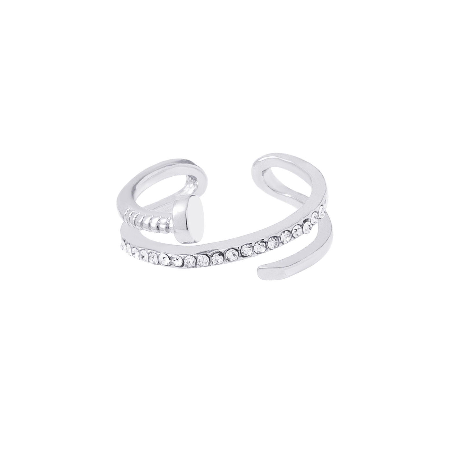 Silverfärgad ring, omlottmodell spik med glasstenar - One size