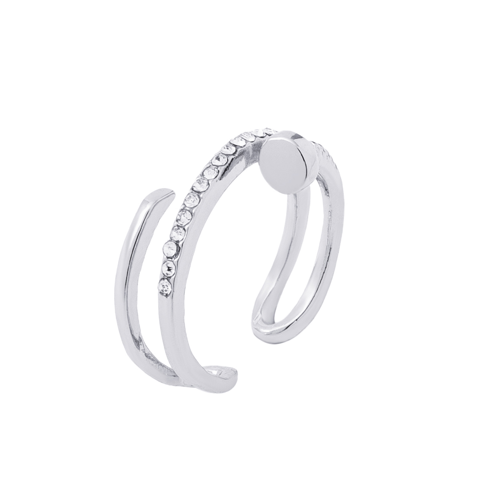 Silverfärgad ring, omlottmodell spik med glasstenar - One size