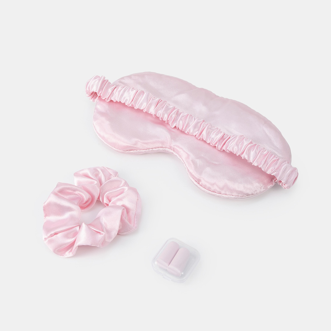 Rosa resekit med sovmask - 3 delar