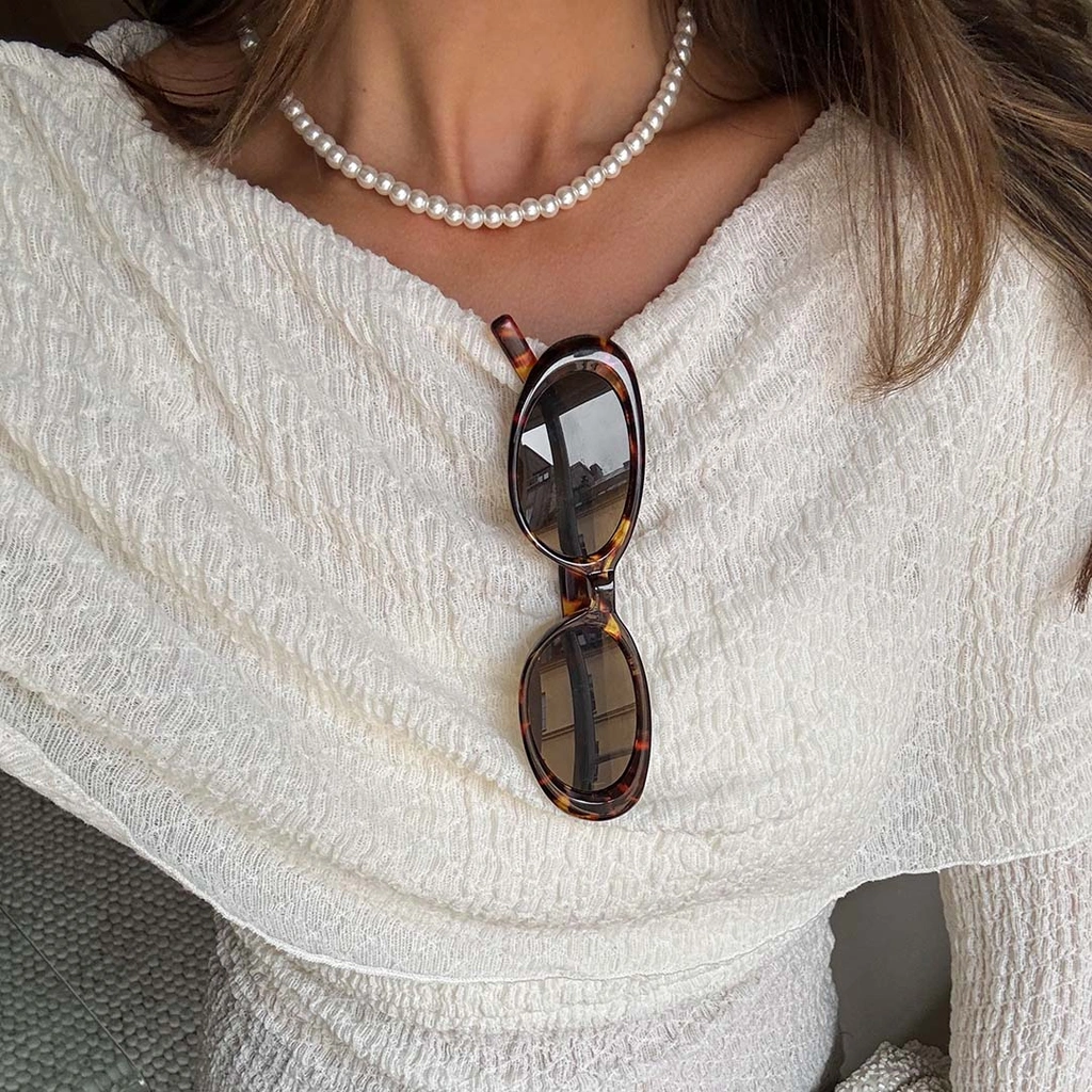 Pärlhalsband - vita pärlor, 40+6cm
