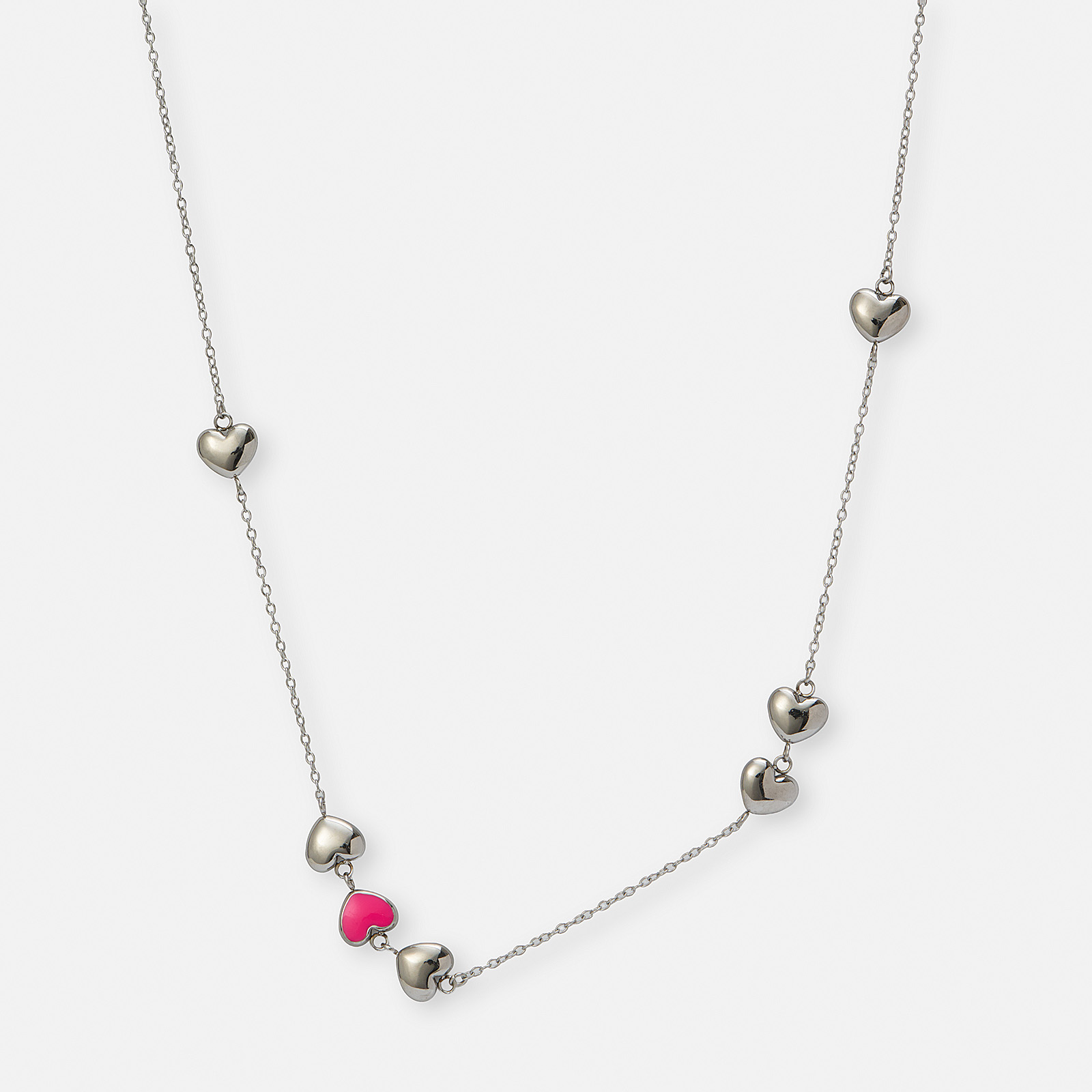 Halsband i stål - hjärtan med rosa emalj, 37+3 cm