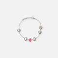 Armband i stål - hjärtan med rosa emalj, 14+2 cm