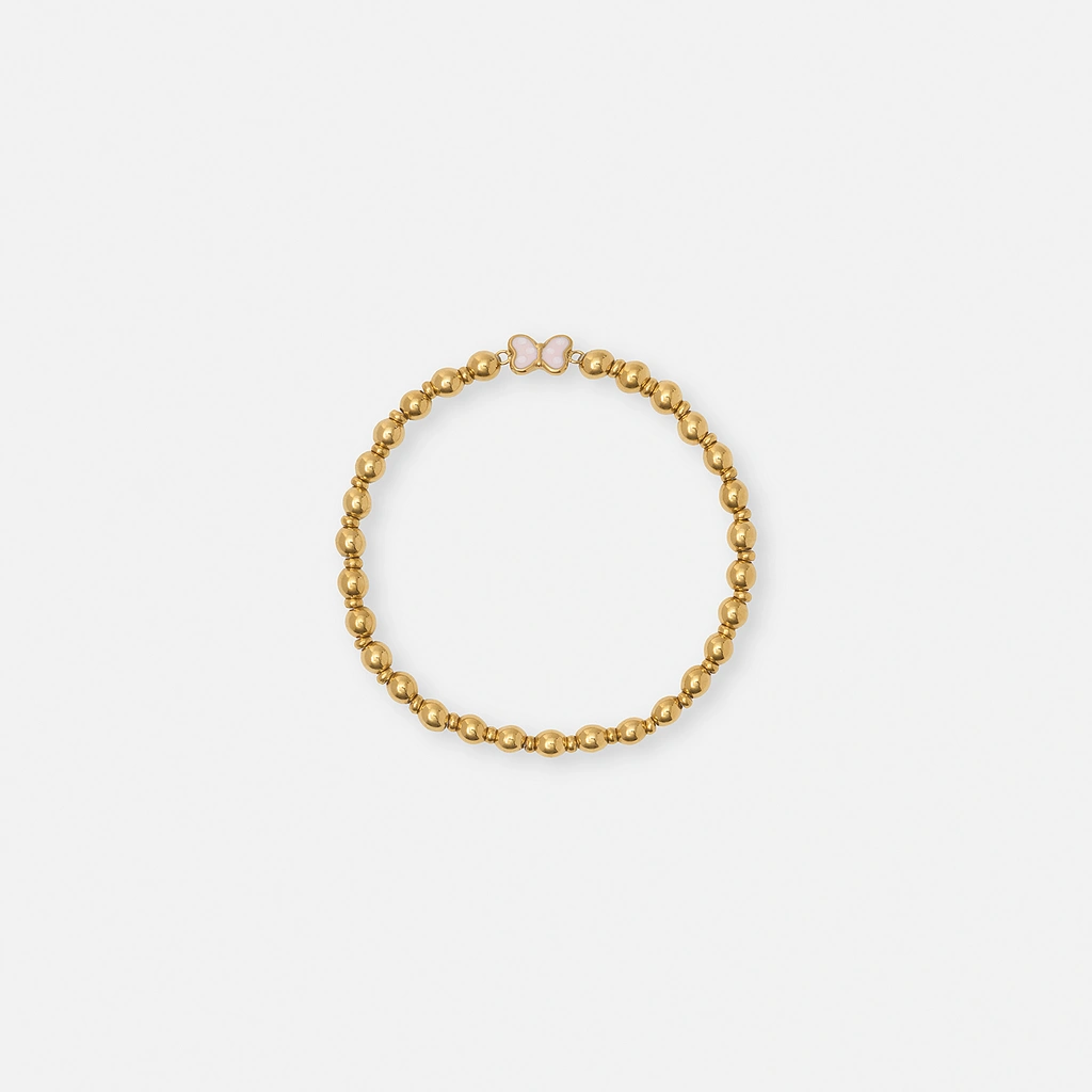 Armband i guldpläterat stål - elastiskt med fjäril, 13 cm