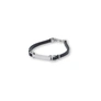 Silverfärgat armband, ID-bricka med svart läder - 19+2,5 cm