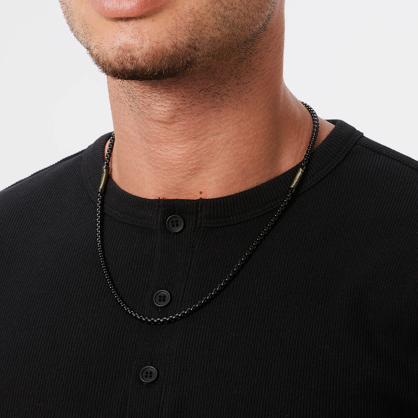 Stålhalsband för herr, svart boxkedja 4 mm med grön tråd - 55+5 cm